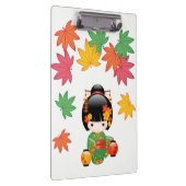 秋こけし人形 – 緑の着物芸者ガール クリップボード (右)