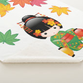 秋こけし人形 – 緑の着物芸者ガール シェルパブランケット (3/4)