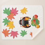 秋こけし人形 – 緑の着物芸者ガール シェルパブランケット (正面(横))