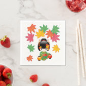 秋こけし人形 – 緑の着物芸者ガール スタンダードカクテルナプキン (インサイチュ)