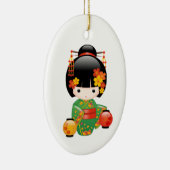 秋こけし人形 – 緑の着物芸者ガール セラミックオーナメント (右)
