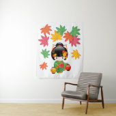 秋こけし人形 – 緑の着物芸者ガール タペストリー (インサイチュ)