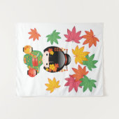 秋こけし人形 – 緑の着物芸者ガール タペストリー (正面(横))