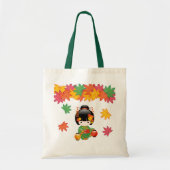 秋こけし人形 – 緑の着物芸者ガール トートバッグ (正面)