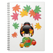 秋こけし人形 – 緑の着物芸者ガール ノートブック (正面)