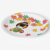 秋こけし人形 – 緑の着物芸者ガール ペーパープレート (アングル)