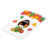 秋こけし人形 – 緑の着物芸者ガール マグネット (左側)