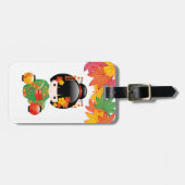 秋こけし人形 – 緑の着物芸者ガール ラゲッジタグ (正面横)