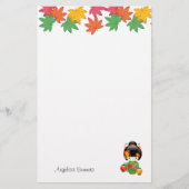 秋こけし人形 – 緑の着物芸者ガール 便箋 (正面)