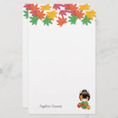 秋こけし人形 – 緑の着物芸者ガール 便箋 (正面/裏面)