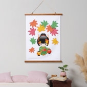 秋こけし人形 – 緑の着物芸者ガール 吊り下げ型タペストリー (寝室)