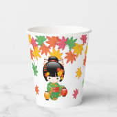 秋こけし人形 – 緑の着物芸者ガール 紙コップ (裏面)