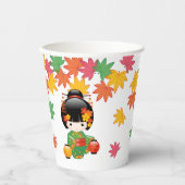 秋こけし人形 – 緑の着物芸者ガール 紙コップ (正面)