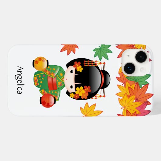 秋こけし人形 – 緑の着物芸者ガール Case-Mate iPhoneケース (裏面 (横))