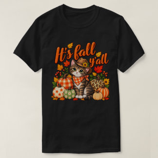 秋だね かわいい秋のネコ かぼちゃの収穫祭 Tシャツ