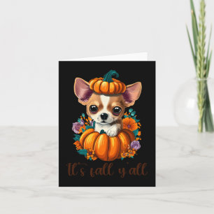 秋だよ かわいい花柄パンプキンチワワ ハロウィン カード