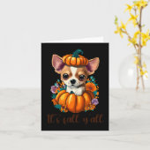 秋だよ みんな かわいい花柄 パンプキンチワワ ハロウィン カード (黄色い花)