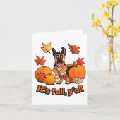 秋だよ、みんな！ドイツ牧羊犬の子犬 カード (黄色い花)