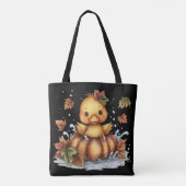 秋つるダックがパンプキ遊ンに入って トートバッグ (裏面)