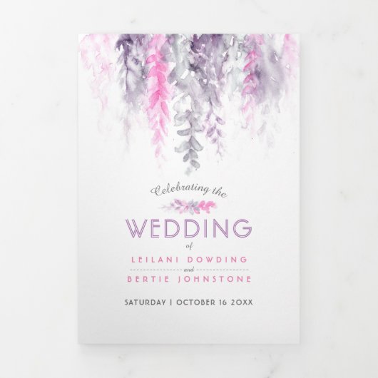 秋つる植物インディゴ結婚ウォーターカラーのオールインワン 三つ折り招待状 (カバー)