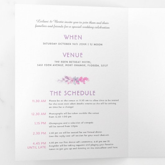 秋つる植物インディゴ結婚ウォーターカラーのオールインワン 三つ折り招待状 (内部最初)