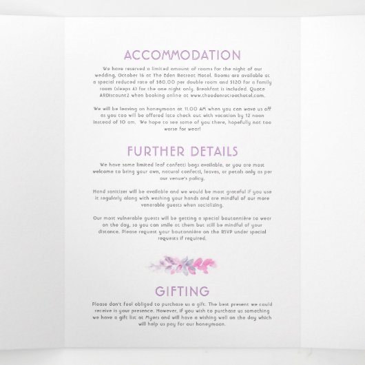 秋つる植物インディゴ結婚ウォーターカラーのオールインワン 三つ折り招待状 (内部中)