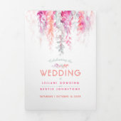 秋つる植物サンゴ赤セージ緑の水の色結婚の 三つ折り招待状 (カバー)