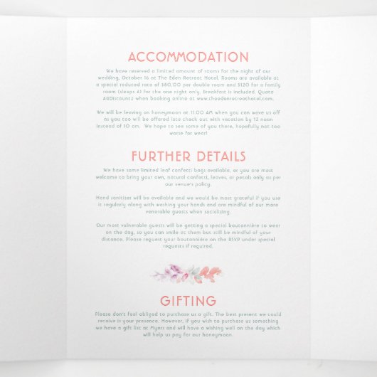 秋つる植物サンゴ赤セージ緑の水の色結婚の 三つ折り招待状 (内部中)