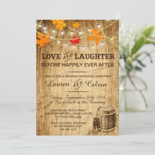 秋での田舎の結婚式のリハーサルの招待 招待状 (スタンド正面)