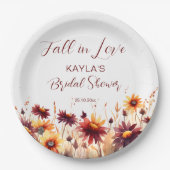 秋でラブブルゴーニュのオレンジのダリアスブライダルシャワー ペーパープレート (正面)