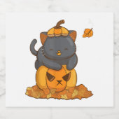 秋とカボチャの上にハロウィン黒猫 スパークリングワインラベル (シングルラベル)