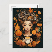 秋とコーヒー愛好家のためのポストカード ポストカード (正面/裏面)