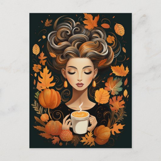 秋とコーヒー愛好家のためのポストカード ポストカード (正面)