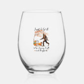 秋とビッグ・フットの贈り物を愛する女感謝していの子 ステムなしワイングラス (正面)