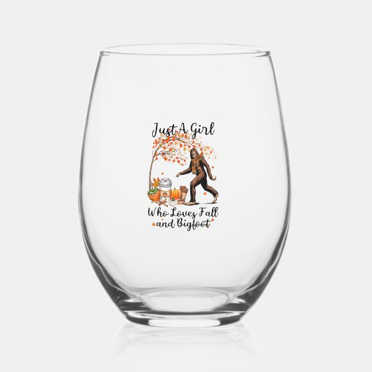 秋とビッグ・フットの贈り物を愛する女感謝していの子 ステムなしワイングラス (正面)