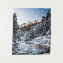 秋と冬の川、森と山 タペストリー