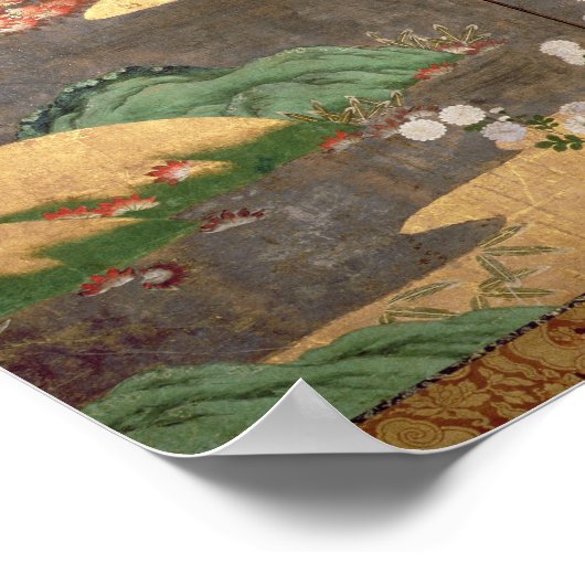 秋と冬の花を持つ鳥 ポスター (角)