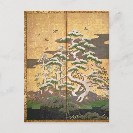 秋と冬の花を持つ鳥 ポストカード (正面)