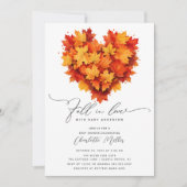 秋と恋にベビー葉ハート赤ちゃんシャワー 招待状 (正面)