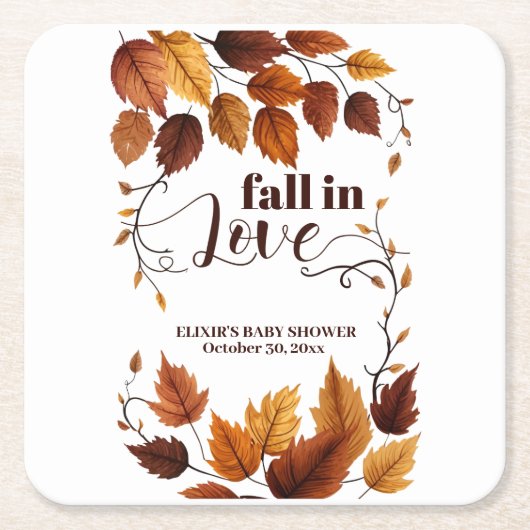 秋と恋に紅葉赤ちゃんシャワー スクエアペーパーコースター (正面)