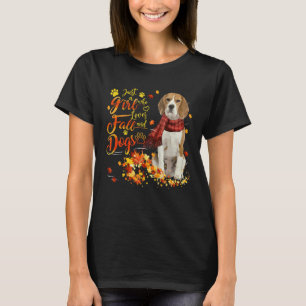 秋と犬を愛する女の子 Tシャツ