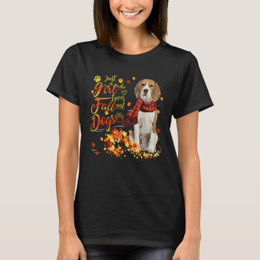 秋と犬を愛する女の子 Tシャツ (正面)