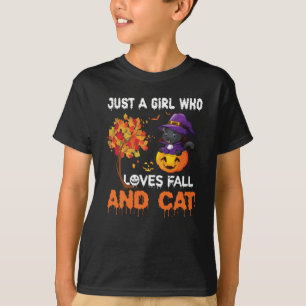 秋と猫が大好きな女の子 Tシャツ