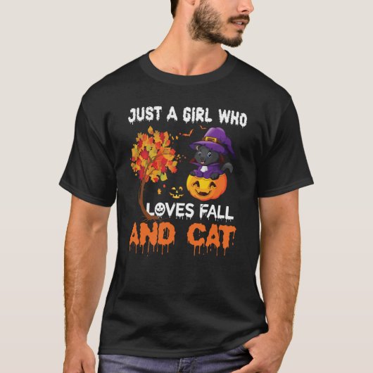 秋と猫が大好きな女の子 Tシャツ (正面)