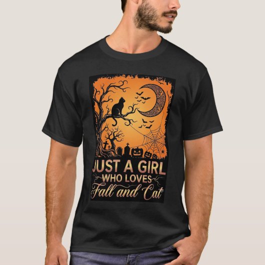 秋と猫とハロウィンと月が好きな女の子_1 Tシャツ (正面)