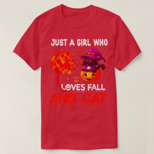 秋と猫を愛する女おもしろいの子 Tシャツ (デザイン正面)