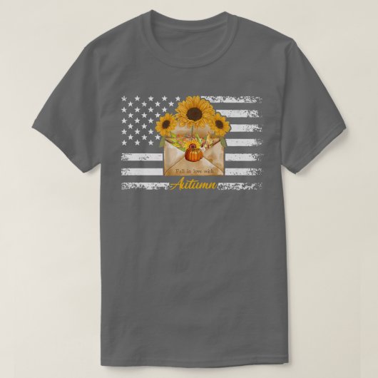秋と秋のカボチャひまわりおもしろいA Tシャツ (デザイン正面)