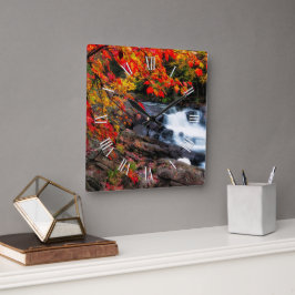 秋と秋の滝ビュー スクエア壁時計