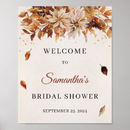秋と秋の花Marigold Bohoウェルカムサイン ポスター