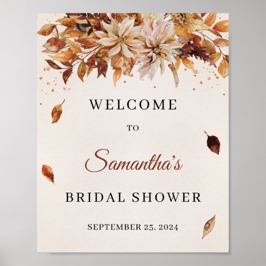 秋と秋の花Marigold Bohoウェルカムサイン ポスター (正面)